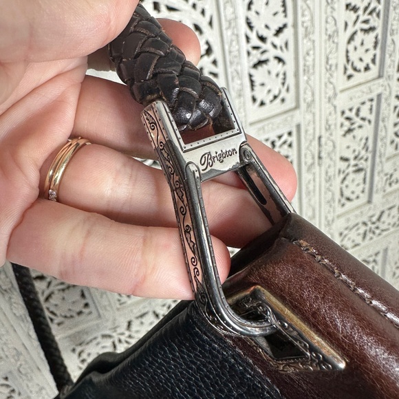Brighton Black & Brown Pebbled Leather Braided Strap Medium Shoulder Bag - Picture 4 of 8